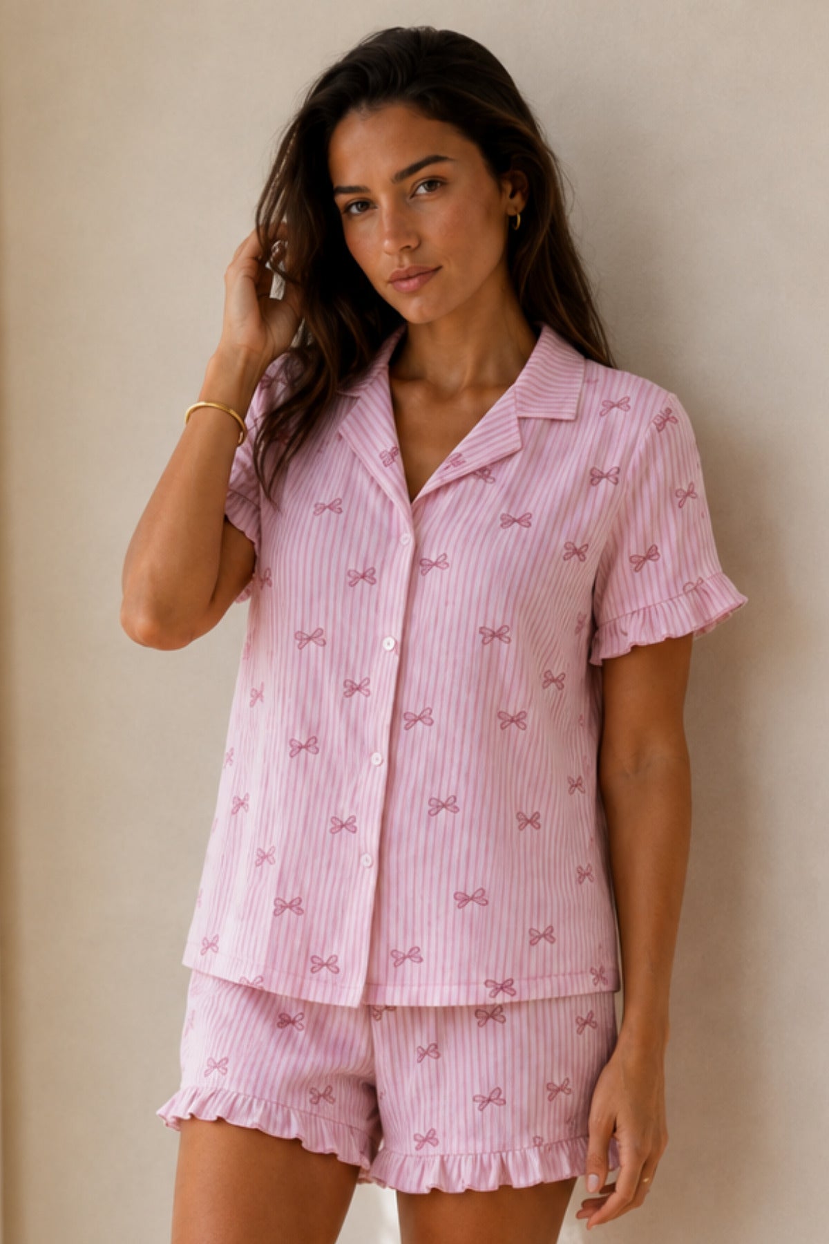 Kadın Düz Pamuk Homewear Pijama Takımı