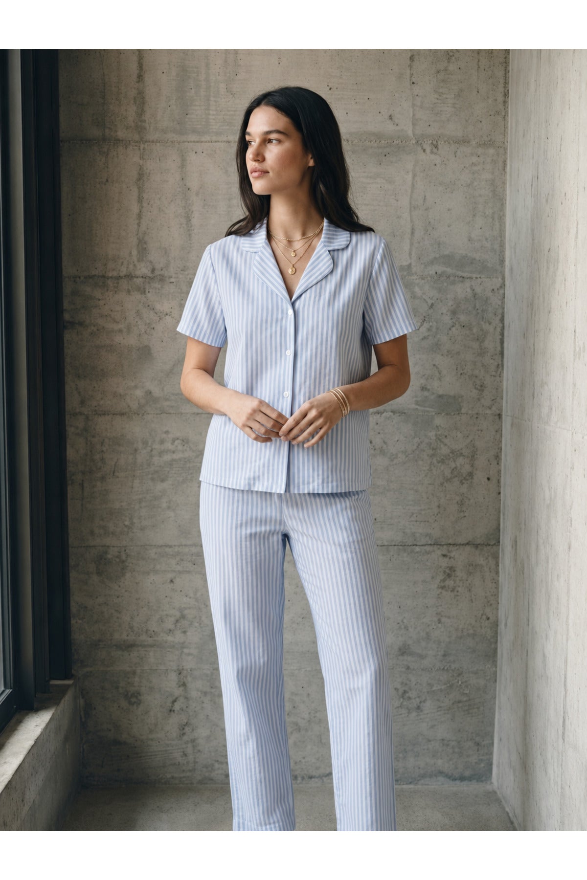 V Yaka Düğmeli Casual Pijama Takımı