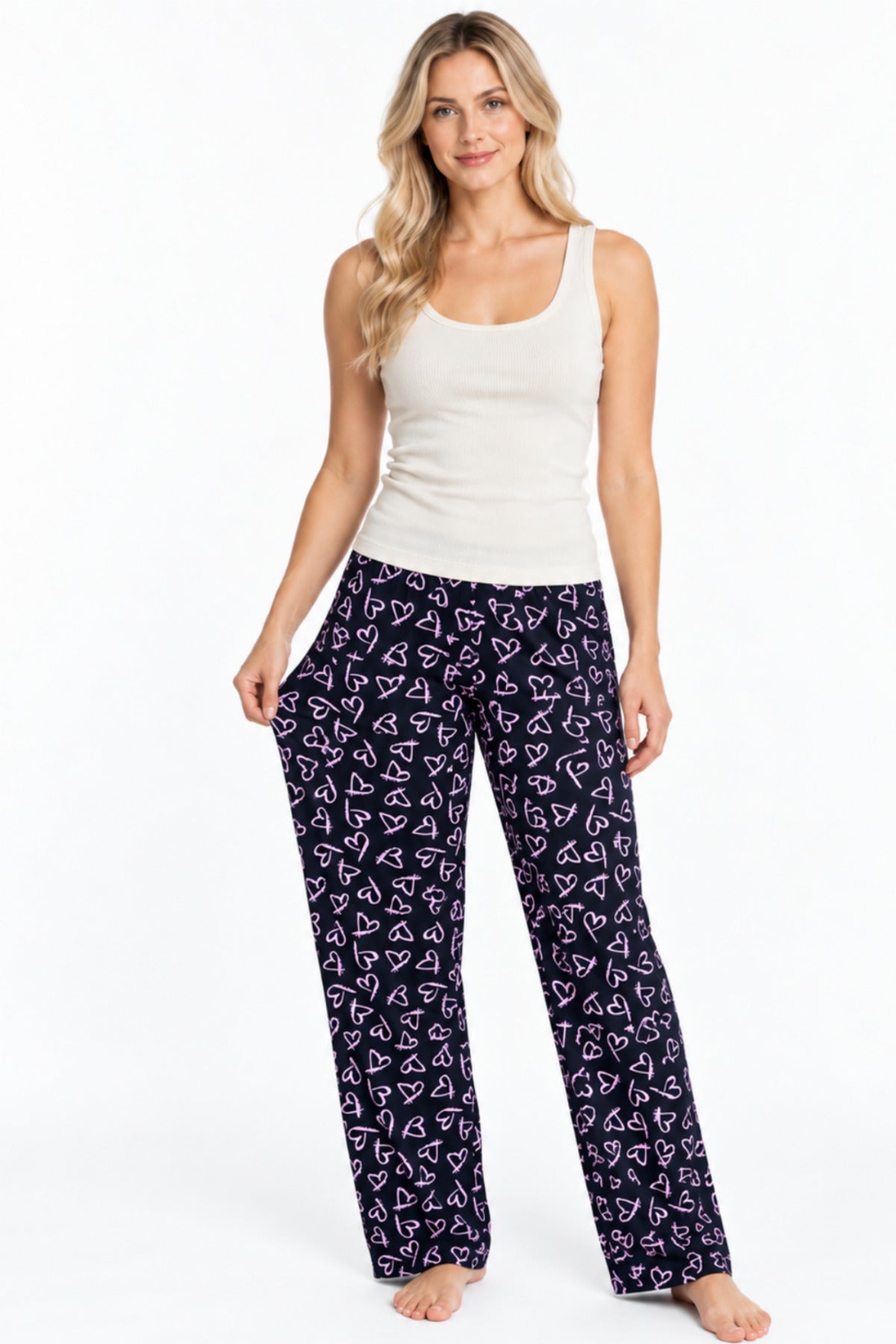 Kadın Çizgili Bluz Desenli Askılı Pijama Takımı