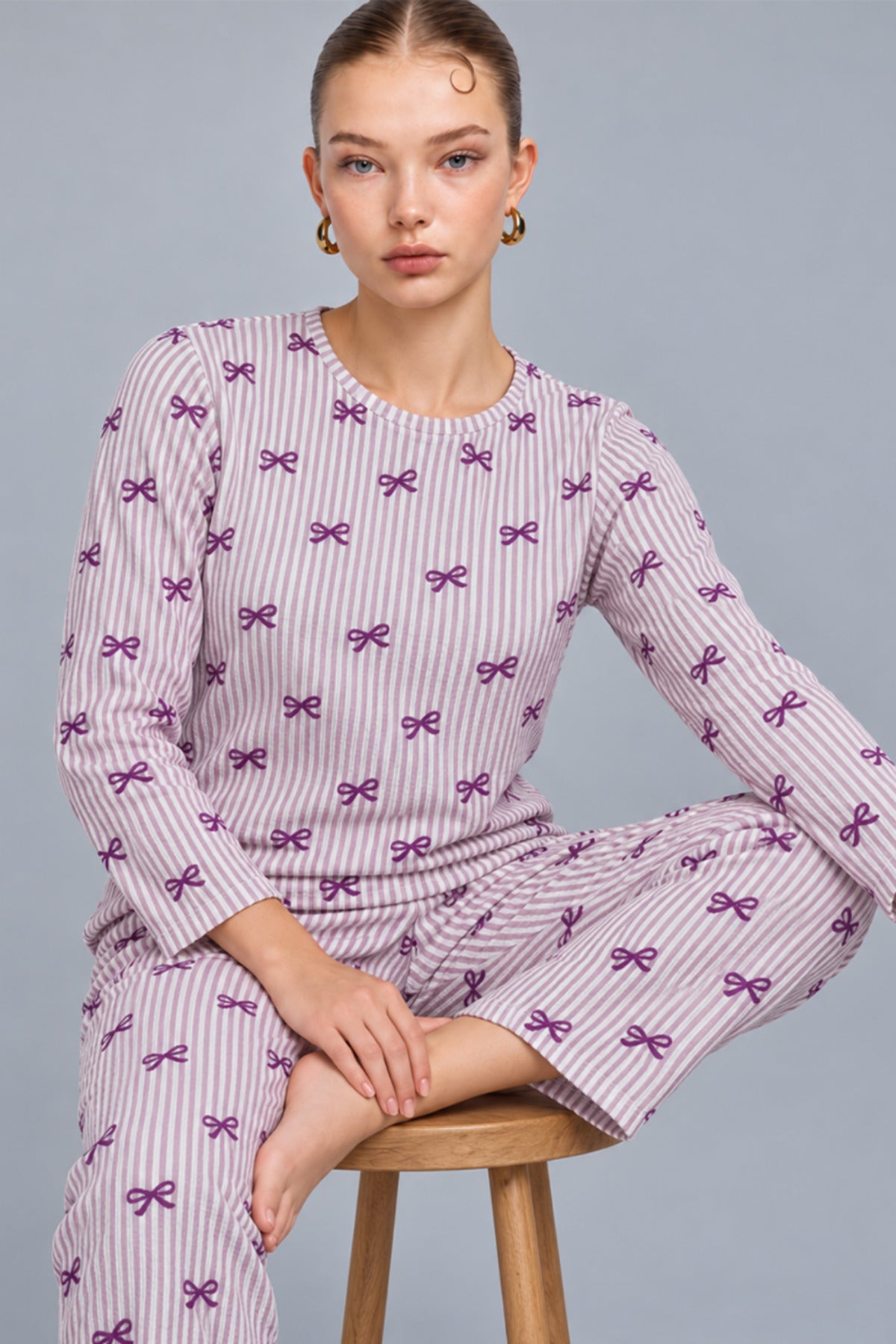Kadın Kalpli Rahat Kalıp İkili Pijama Takımı 4768