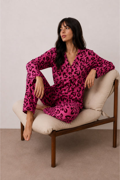 Kadın Düğmeli Kışlık Ev Pijama Takımı