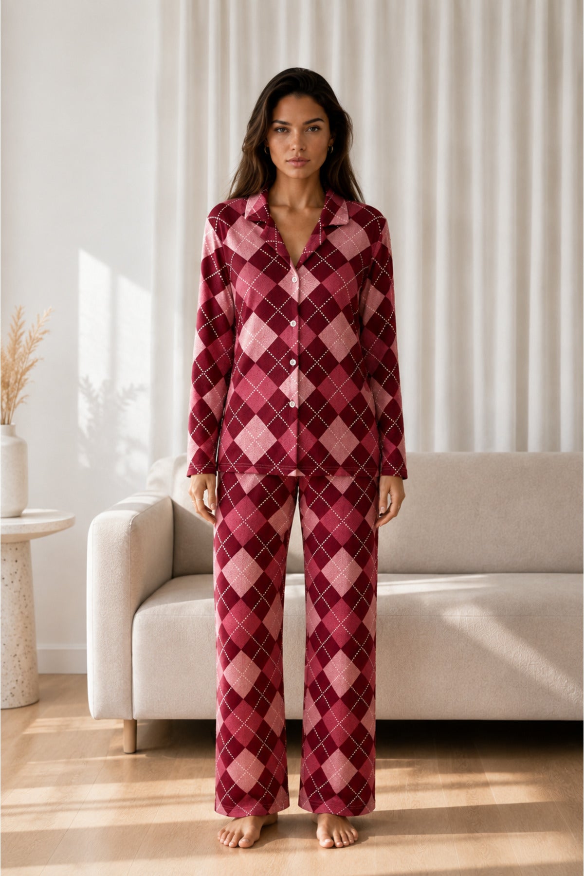 Kadın Desenli Basic Kış Pijama Takımı