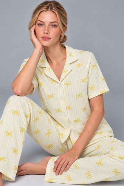Kadın Gömlek Yaka Desenli Pijama Takımı 4816