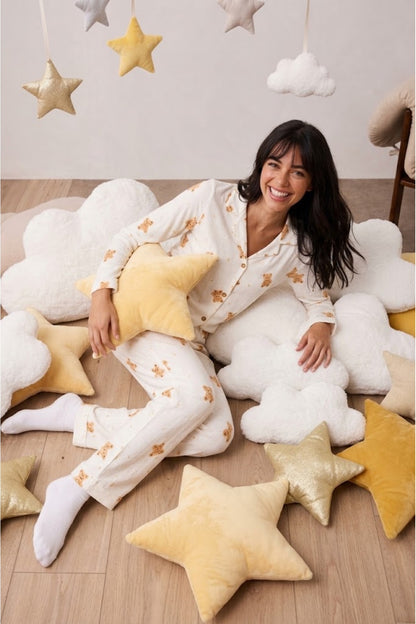 Kadın Uzun Kollu Düğmeli Alt Üst Uyku Pijama Takımı