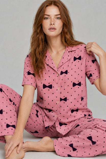Kadın Kısa Kol Desenli Pijama Takımı 4729