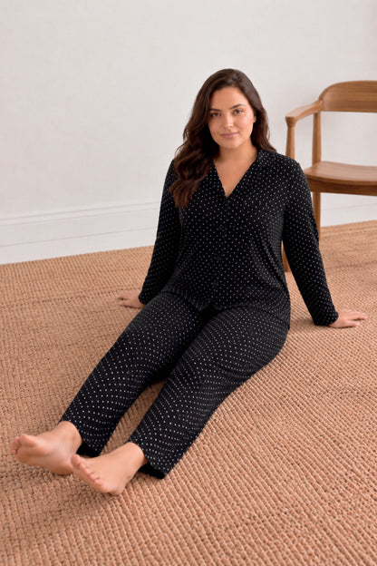 Kadın Puantiyeli Düğmeli Pijama Takımı 852