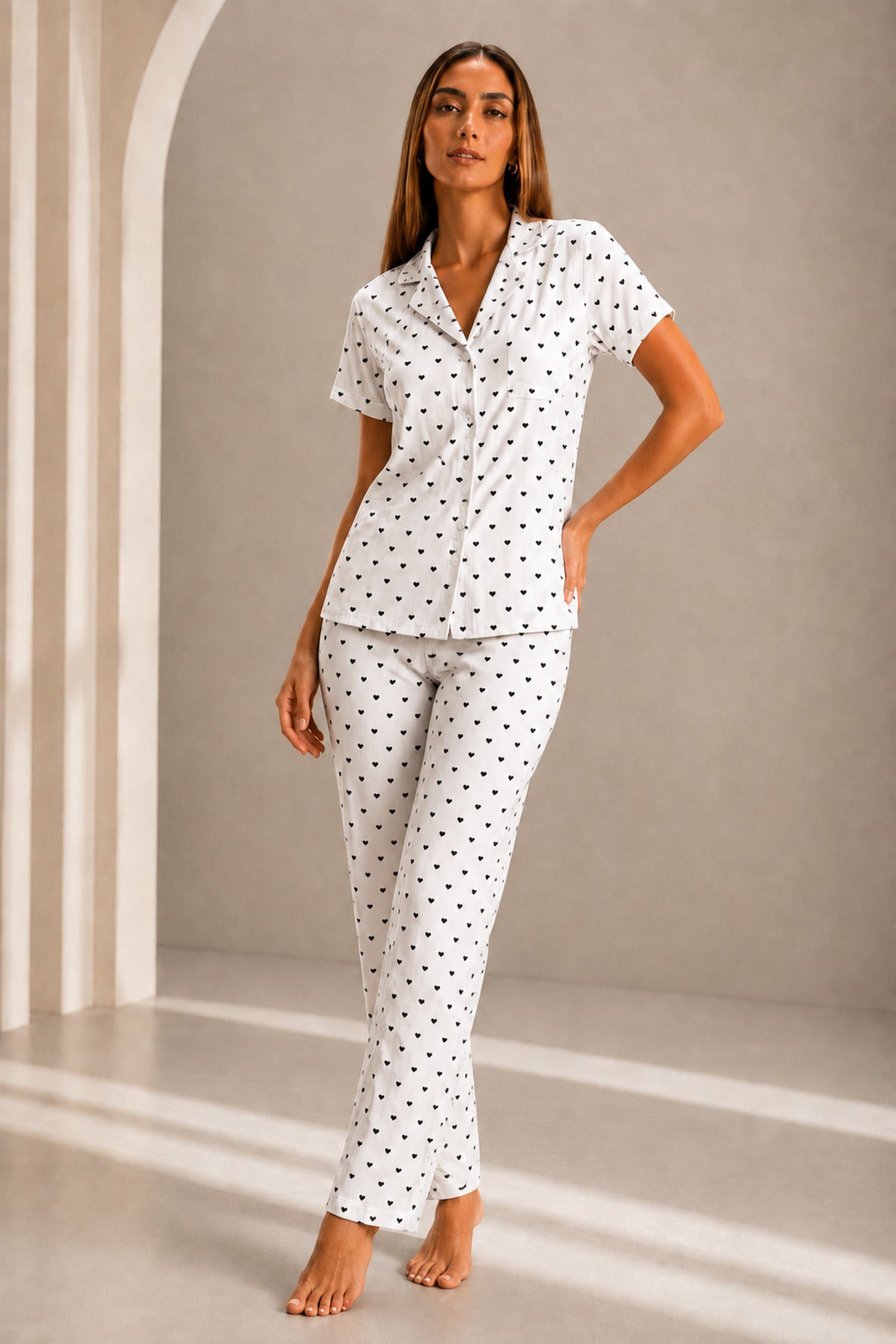 Kadın Kısa Kol Rahat Kalıp Şık Pijama Takımı