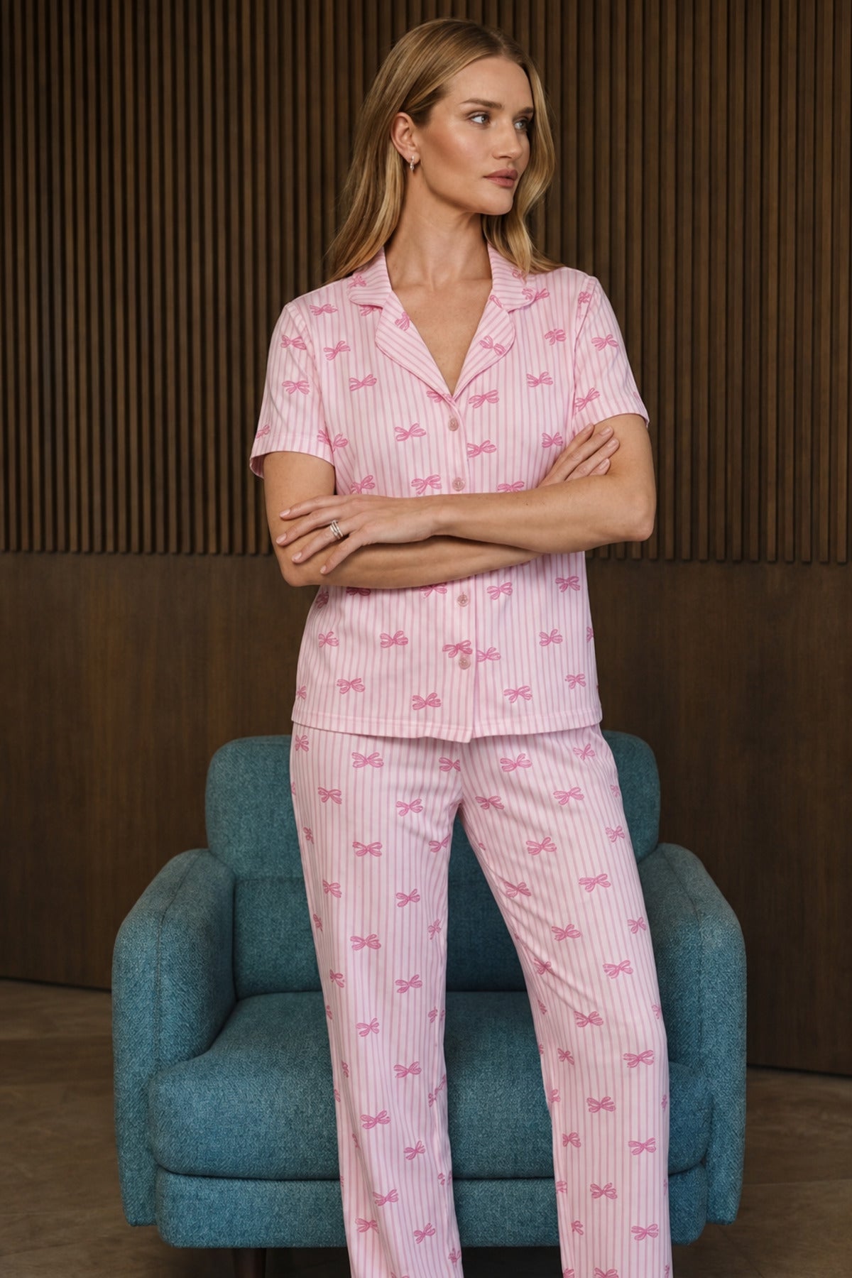 Bol Kesim V Yaka Örme Pijama Takımı