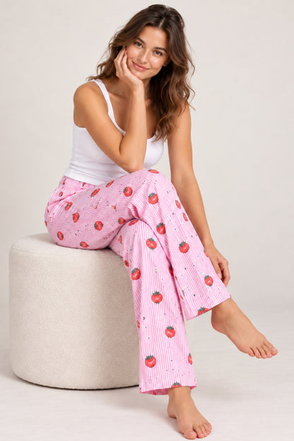 Kadın Çizgili Bluz Desenli Askılı Pijama Takımı