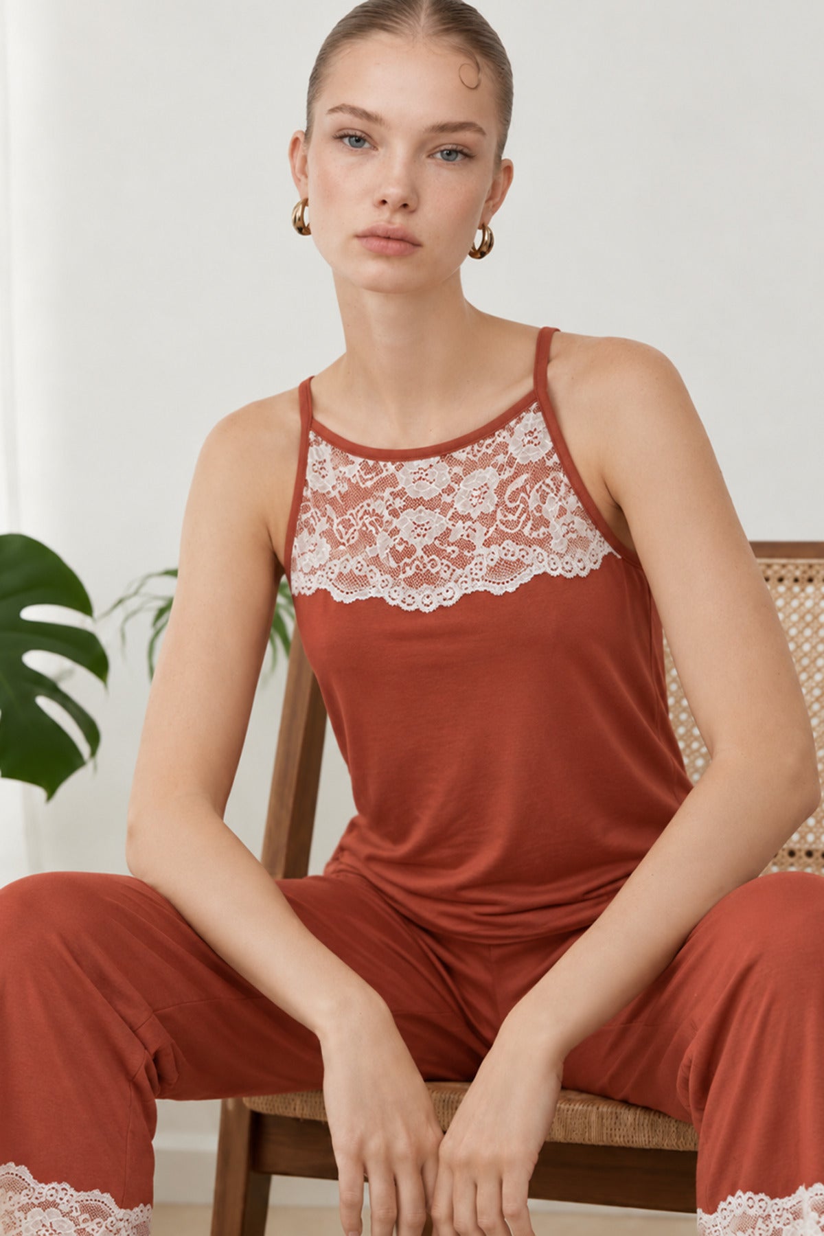 Kadın Dantelli Relaxed Pijama Takımı 4745