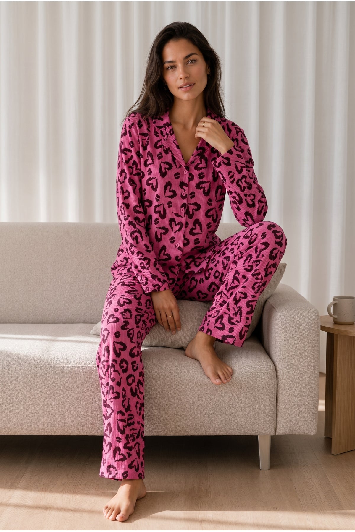 Kadın Desenli Basic Kış Pijama Takımı