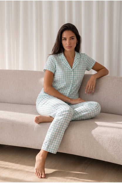 Kadın Loose Uzun Paça Pamuk Pijama Takımı