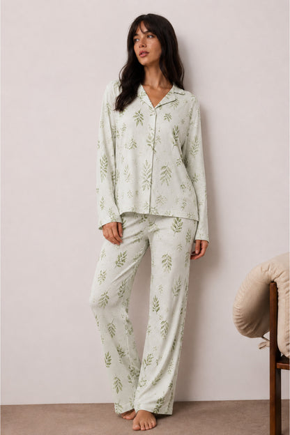 Kadın Düğmeli Kışlık Ev Pijama Takımı