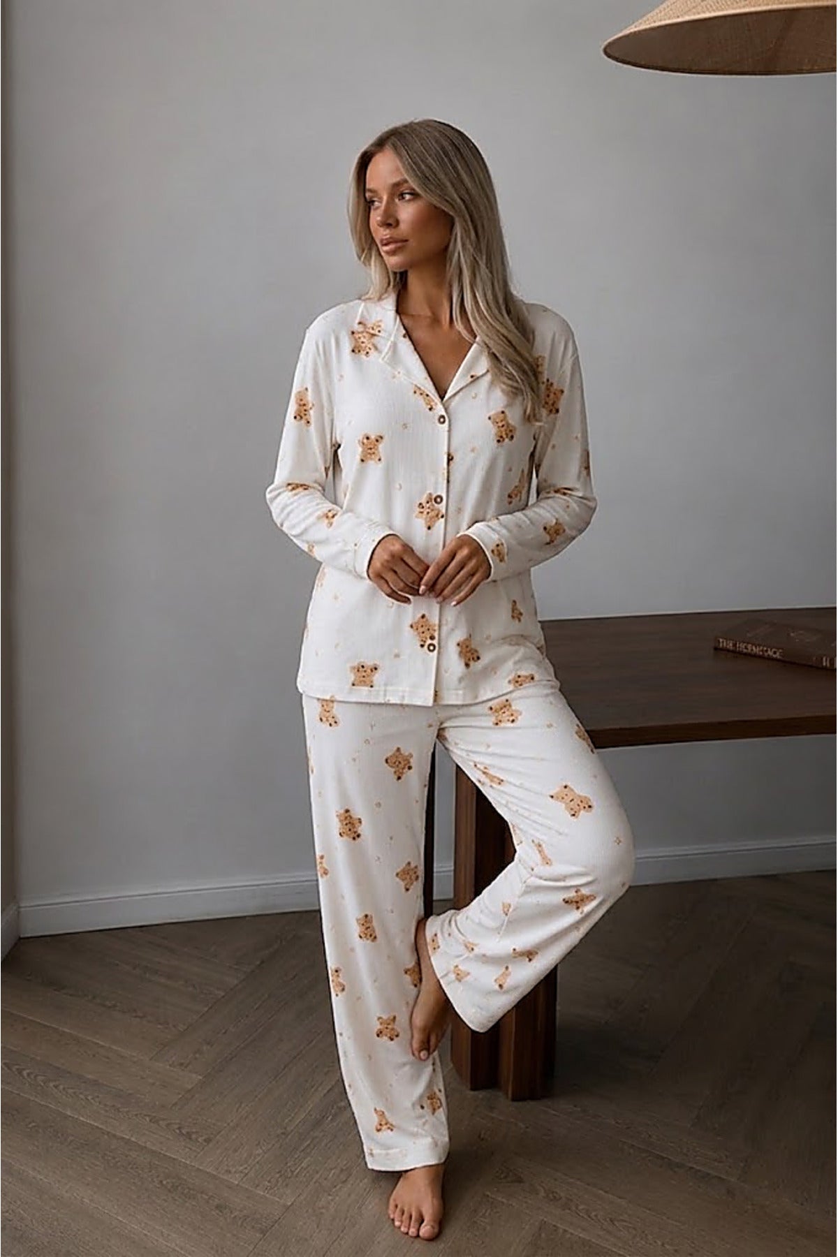 Kadın Düğmeli Uzun Uyku Ve Pijama Takımı