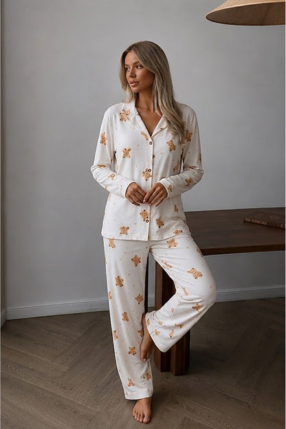 Kadın Düğmeli Uzun Uyku Ve Pijama Takımı