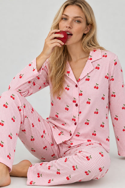 Kadın Kurdela Desenli Bol Renkli Pijama Takımı 4798