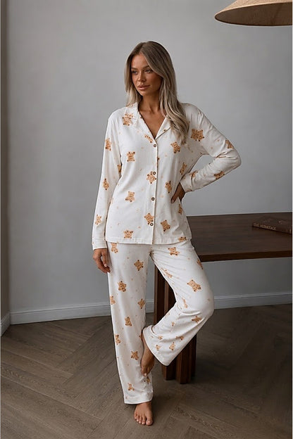 Kadın Düğmeli Uzun Uyku Ve Pijama Takımı