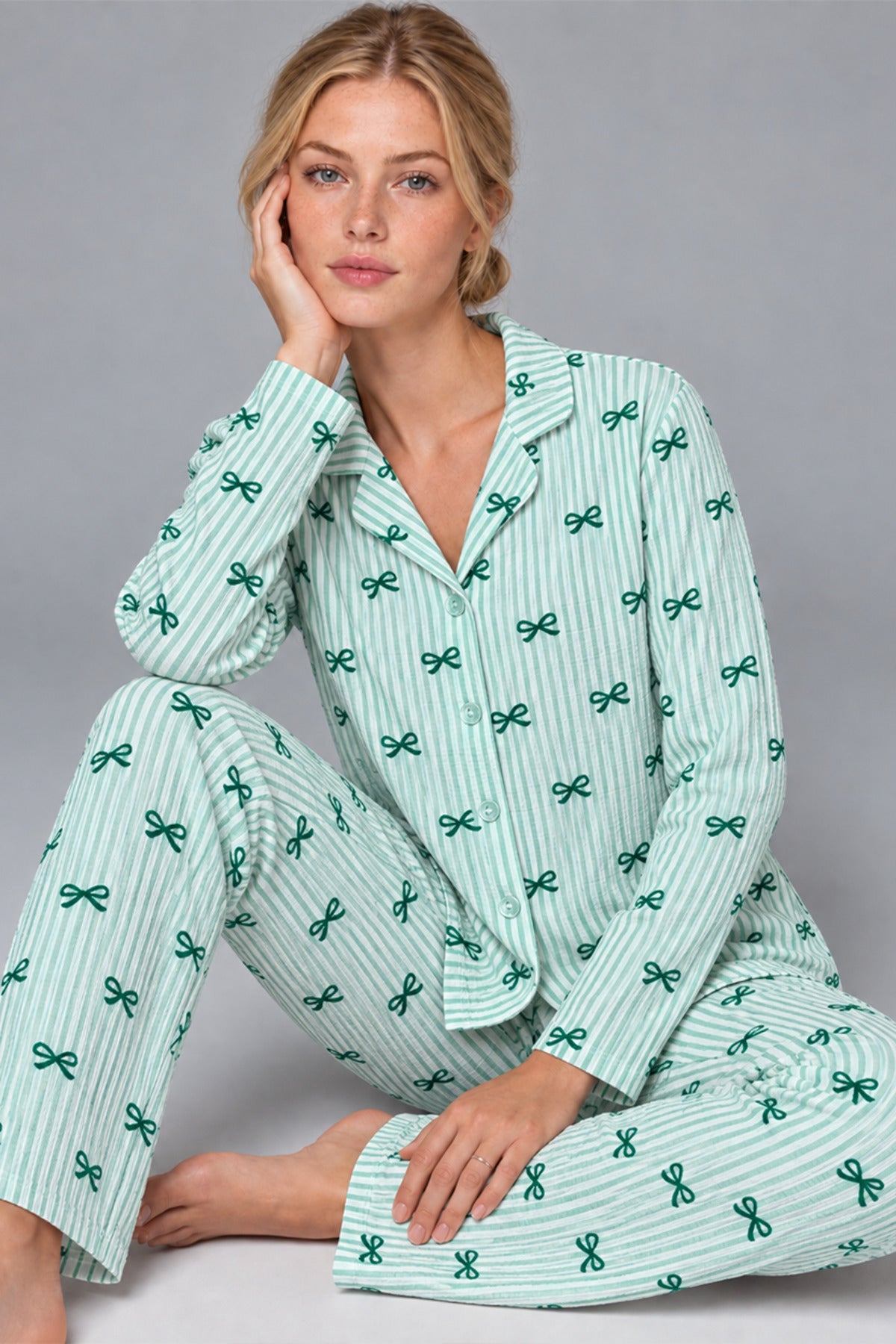Kadın Kurdela Desenli Bol Renkli Pijama Takımı 4798