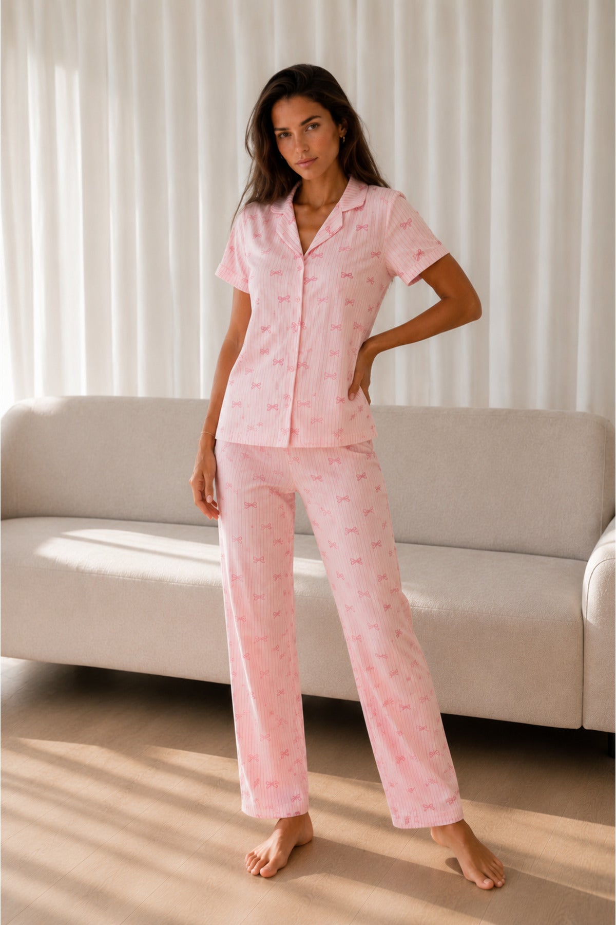 Kadın Loose Uzun Paça Pamuk Pijama Takımı