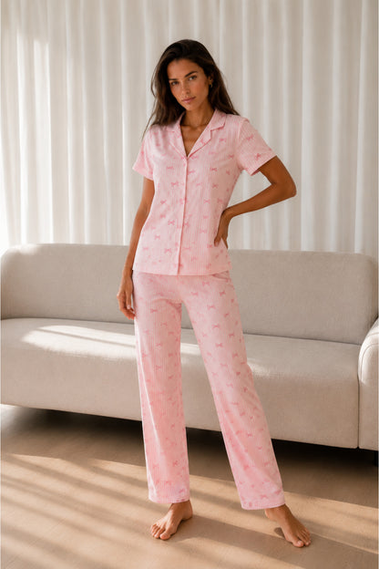 Kadın Loose Uzun Paça Pamuk Pijama Takımı