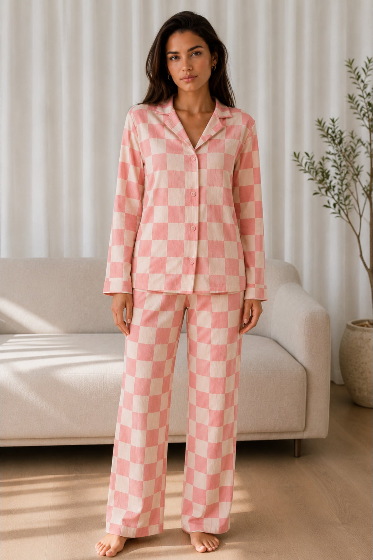 Kadın Desenli Basic Kış Pijama Takımı
