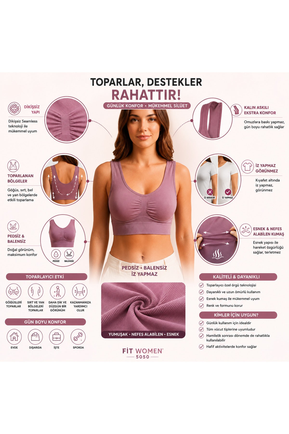 Göğüs Toparlayıcı Dikişsiz Seamless Büstiyer Korse – Kalın Askılı Pedsiz Balensiz Toparlayıcı Sütyen 5050