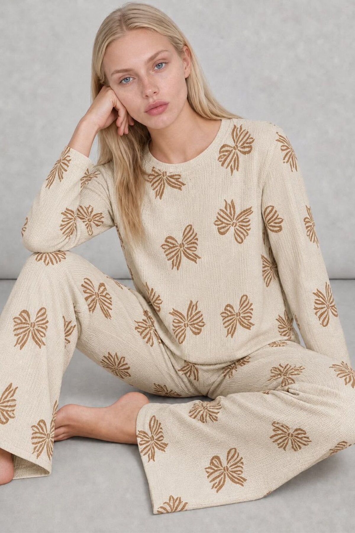 Kadın Desenli Uzun Kollu Pijama Takımı 4722