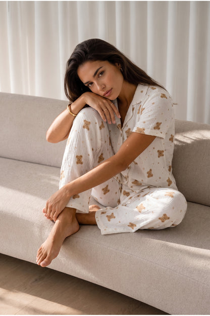 Kadın Loose Uzun Paça Pamuk Pijama Takımı