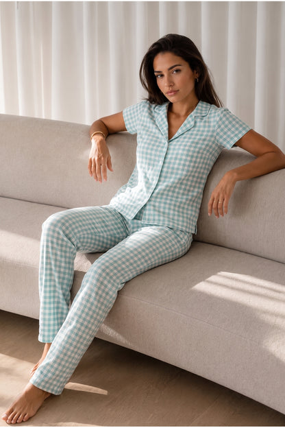Kadın Loose Uzun Paça Pamuk Pijama Takımı