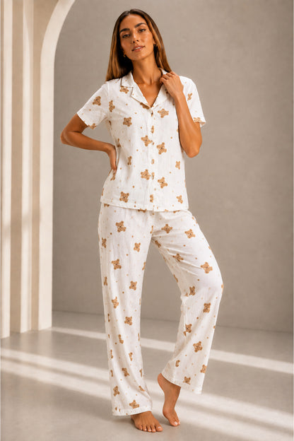 Kadın Kısa Kol Rahat Kalıp Şık Pijama Takımı
