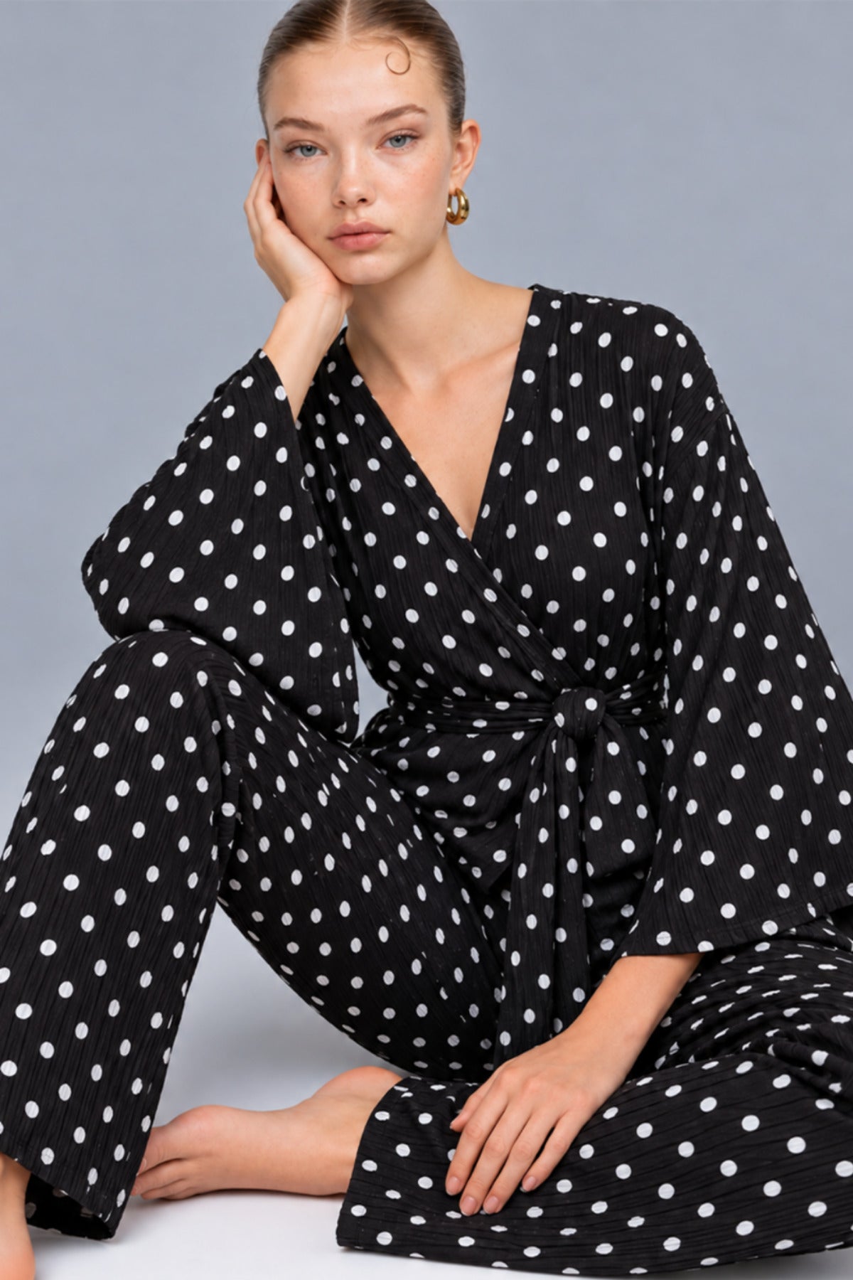 Kadın Kruvaze Kuşaklı İkili Pijama Takımı 4803