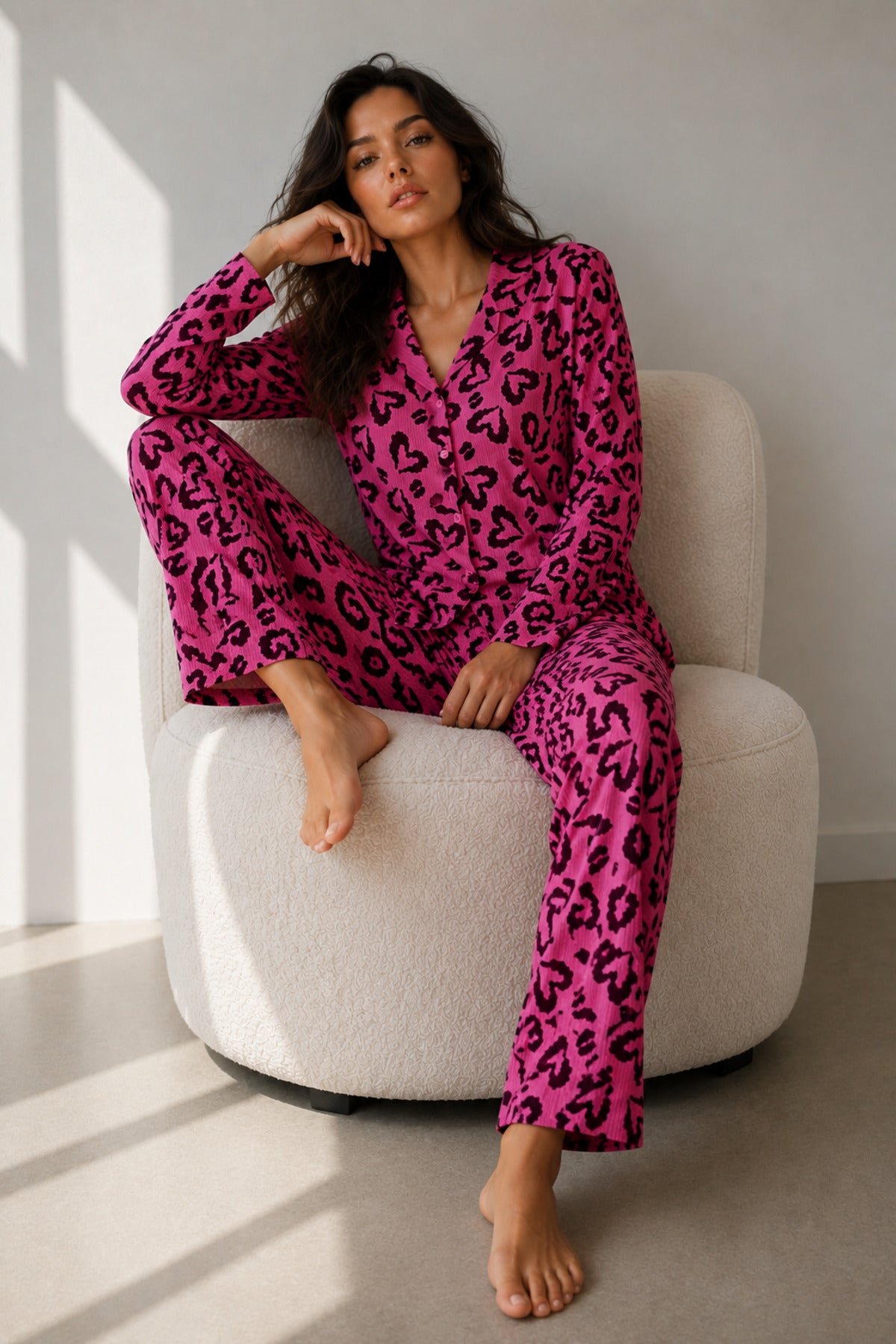 Kadın Uzun Kol Pamuklu Pijama Takımı