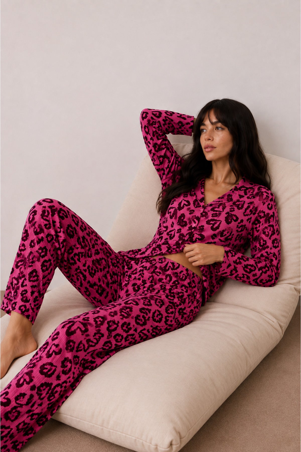 Kadın Düğmeli Kışlık Ev Pijama Takımı