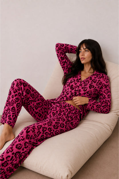Kadın Düğmeli Kışlık Ev Pijama Takımı