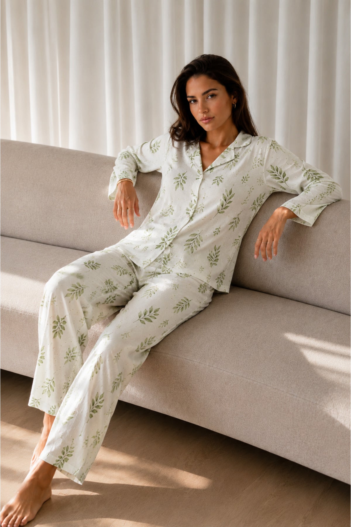 Kadın Desenli Basic Kış Pijama Takımı