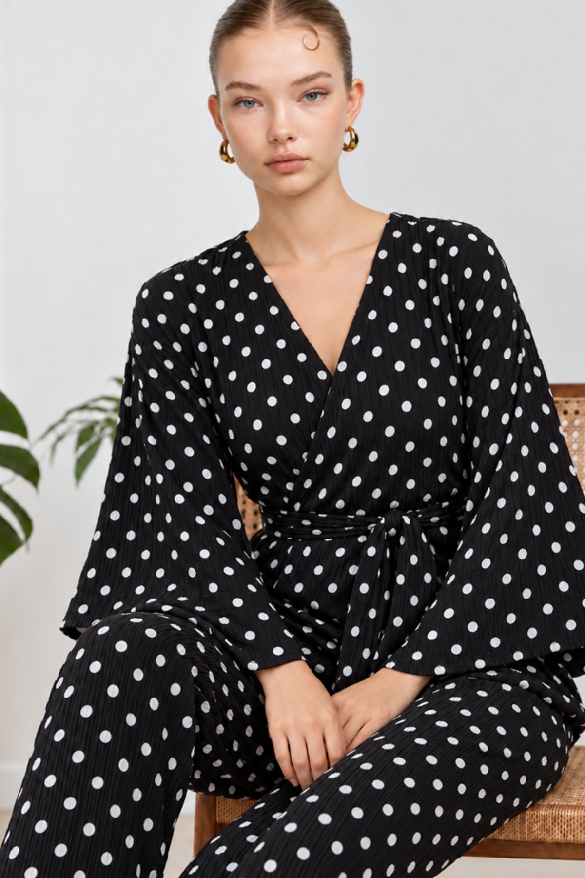 Kadın Kruvaze Kuşaklı İkili Pijama Takımı 4803
