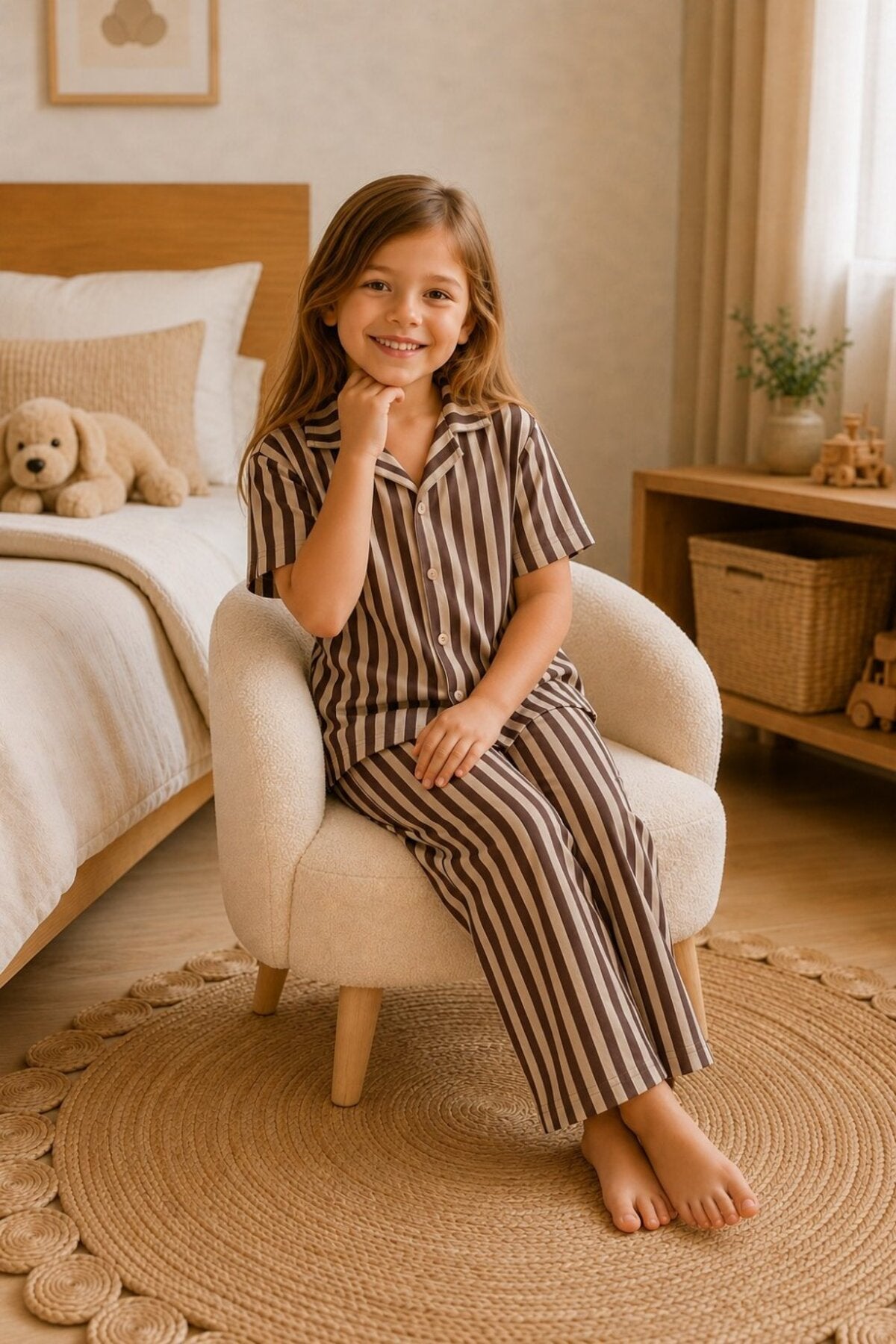 Kız Çocuk Çizgili Gecelik Pijama Takımı