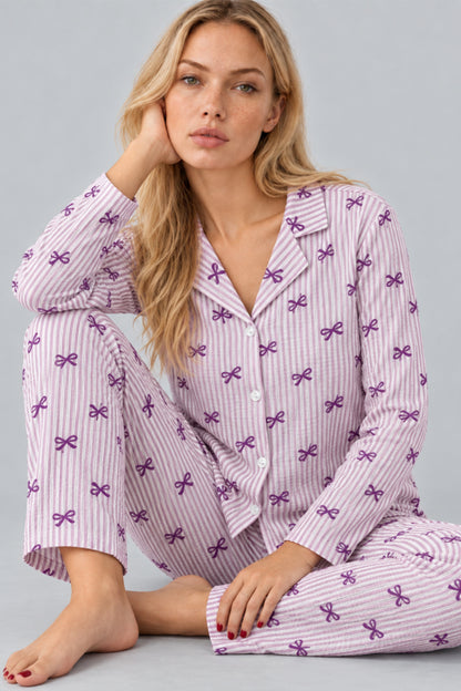 Kadın Gömlek Yaka Desenli Pijama Takımı 4816