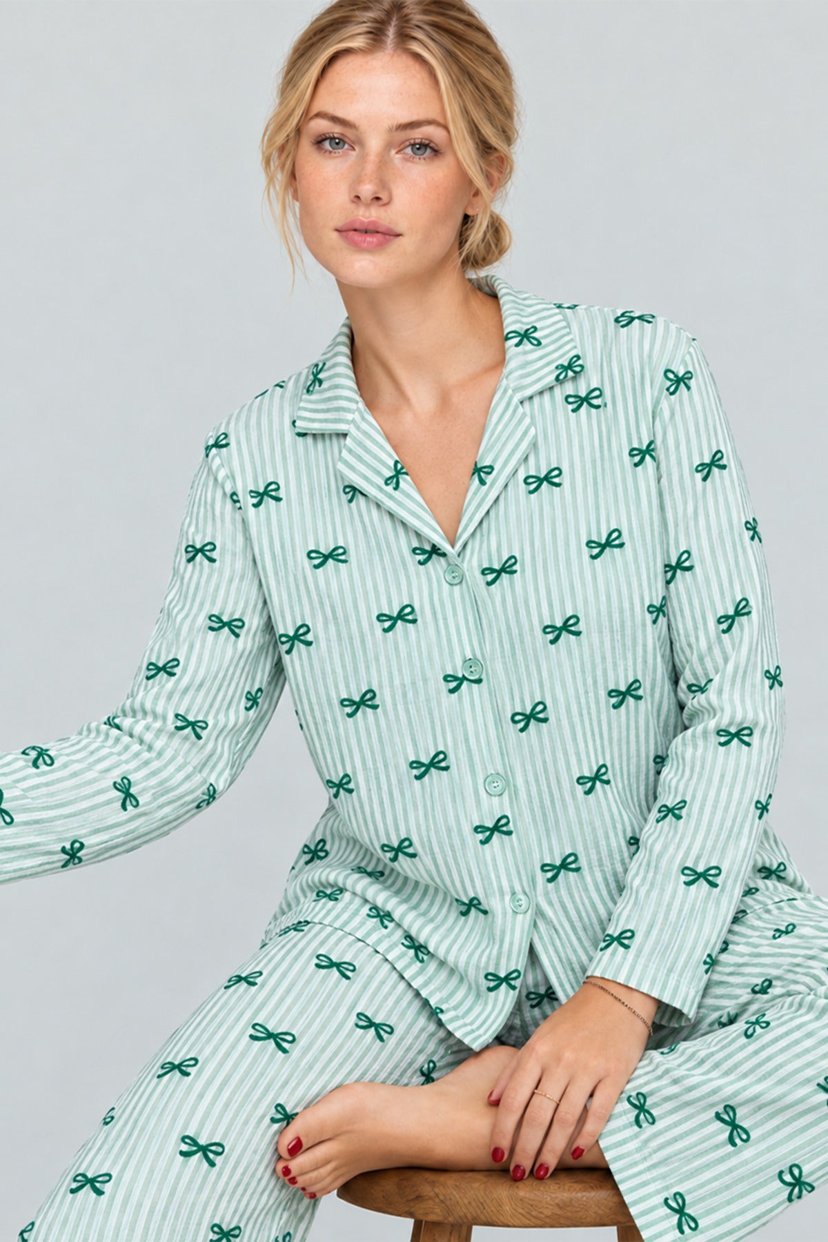 Kadın Kurdela Desenli Bol Renkli Pijama Takımı 4798