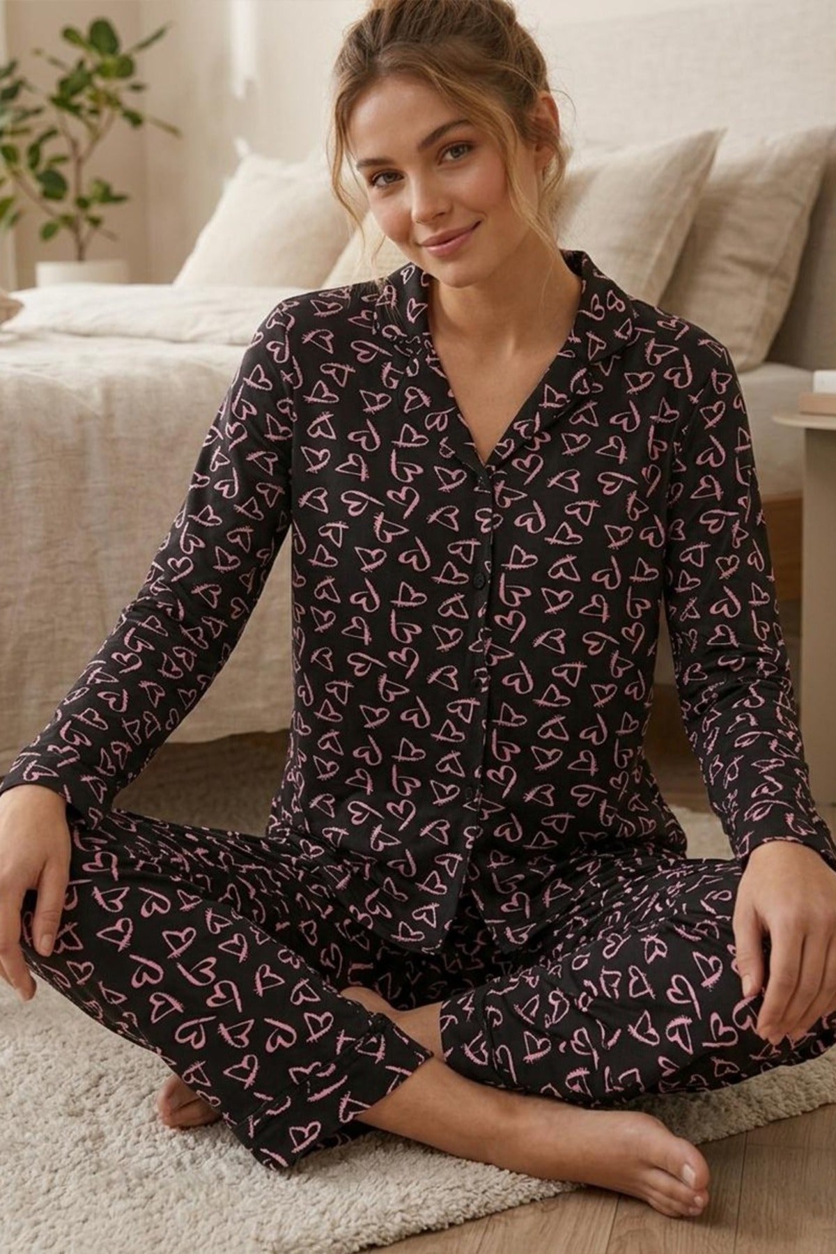 Baston Şeker Desenli Uzun Kollu Pijama Takımı 4601 -