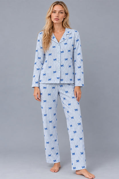 Kadın Gömlek Yaka Desenli Pijama Takımı 4816