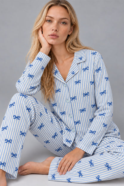 Kadın Gömlek Yaka Desenli Pijama Takımı 4816