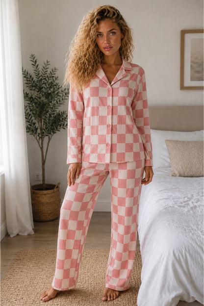 Kadın Örme Gömlek Yaka Pijama Takımı