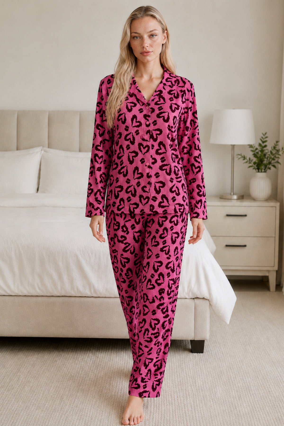 Kadın Casual Esnek Bol Pijama Takımı 4672