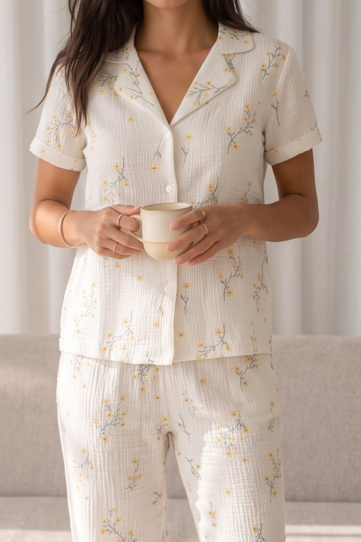 Kadın Loose Uzun Paça Pamuk Pijama Takımı