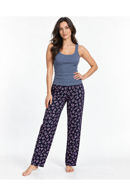 Kadın Çizgili Bluz Desenli Askılı Pijama Takımı