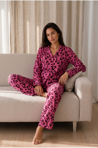 Kadın Desenli Basic Kış Pijama Takımı
