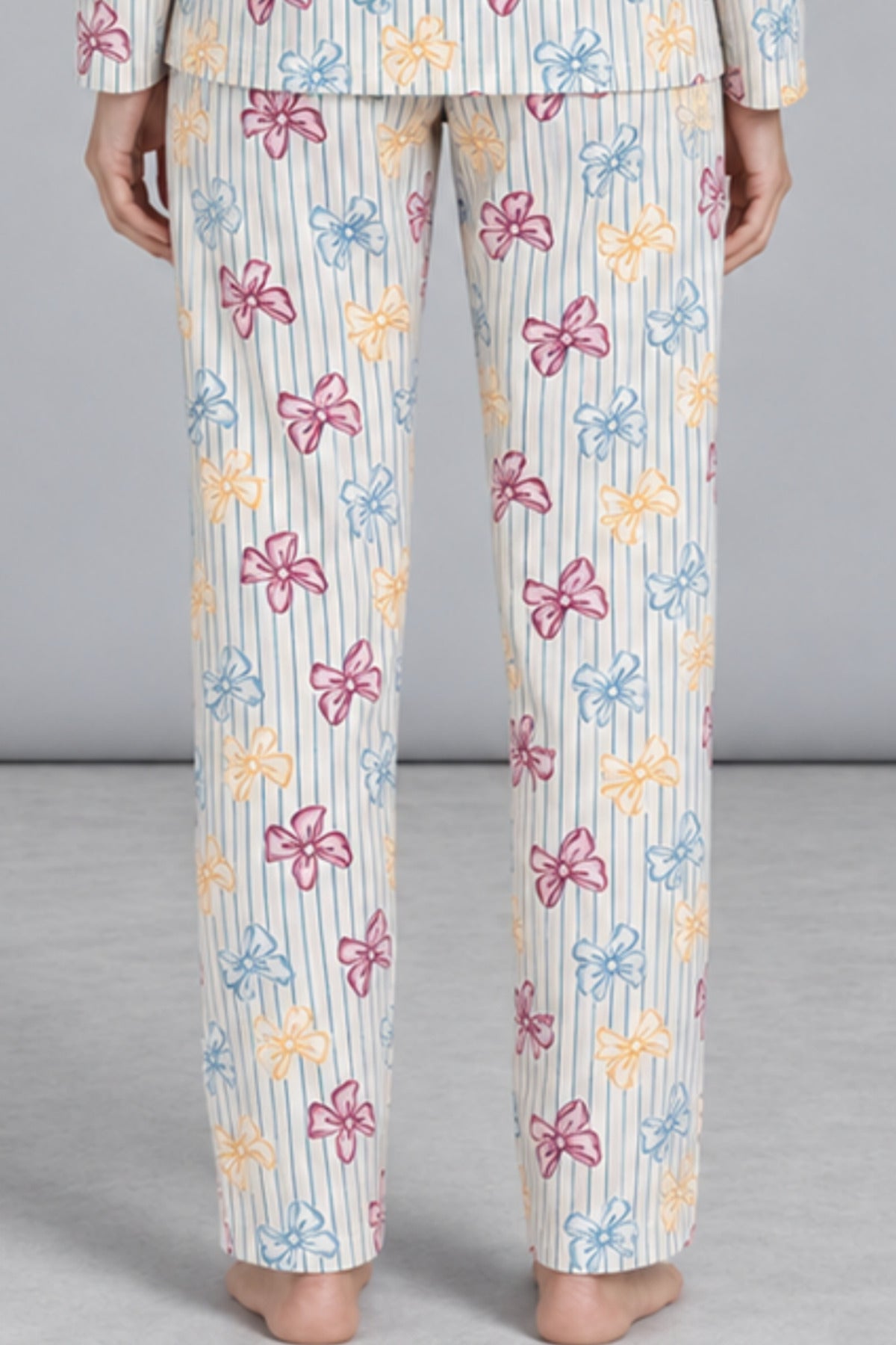 Kadın Kurdela Desenli Bol Renkli Pijama Takımı 4798