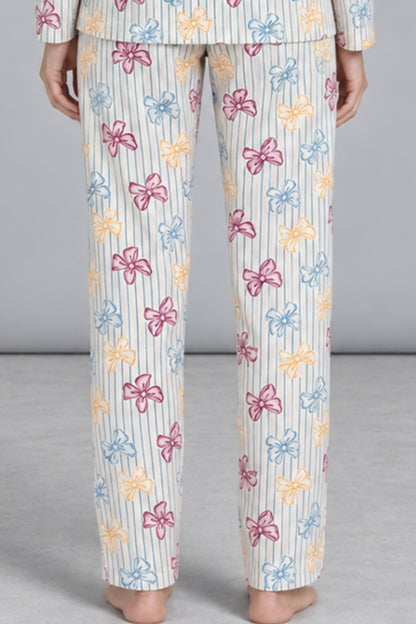 Kadın Kurdela Desenli Bol Renkli Pijama Takımı 4798