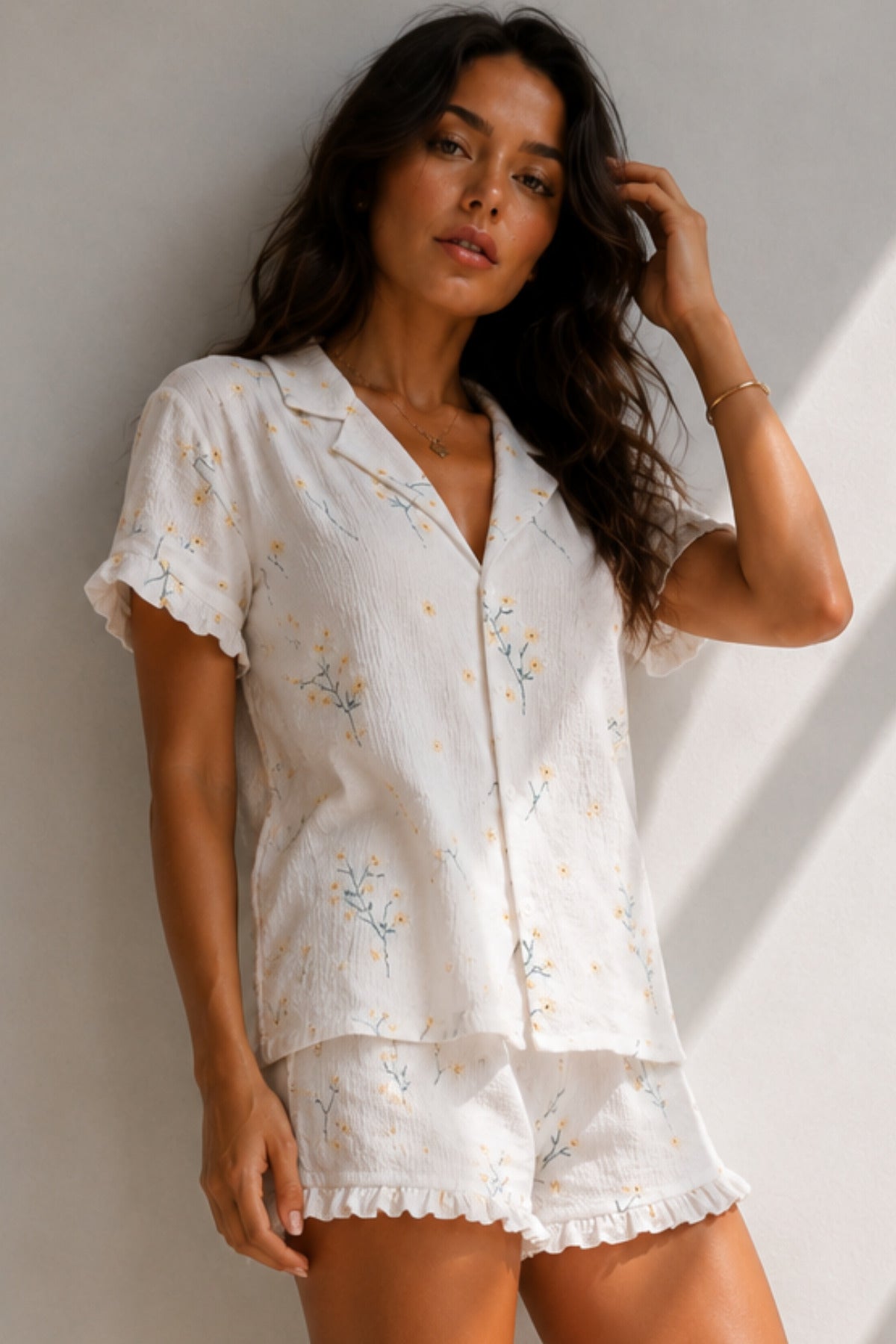 Kadın Süprem Gömlek Şort Düğme Pijama Takımı